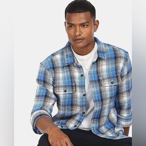 GAP Mens Long Sleeve Standard Fit Heavyweight Flannel Overshirt Shacket XL Plaid